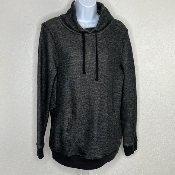 Roxy Marsupial Cowl-neck Heathered Black Pullover Terry like lining, Large - Picture 9 of 16